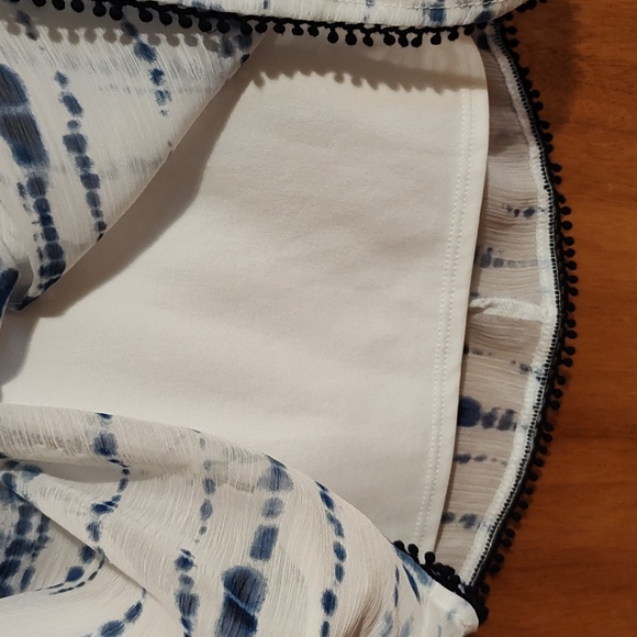 Knox Rose Boho Tie-Dye Chiffon Babydoll Dress Navy White Embroidered Tassels XXL - Picture 7 of 13